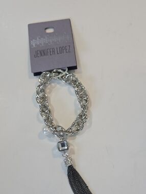 Jennifer Lopez Silver-Tone Chain Bracelet with Black Tassel Charm